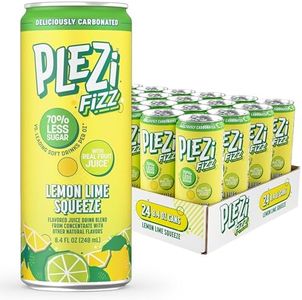 PLEZi FiZZ Carbonated Juice Drink - with Real Fruit Juice - 70% Less Sugar - Plus Vitamin C and Fiber - Low-Sugar Bubbly Beverages for Kids - Great Soda Replacement - Lemon Lime Squeeze (8.4 fl oz)