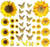 39PCS Sunflower Wall Stickers & 3D Gold Butterfly Wall Stickers,Peel and Stick Yellow Sunflower Wall Decor,Removable Waterproof Wall Decals for Living Room Bathroom Bedroom Decoration