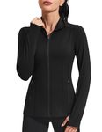 Pinspark Athletic Jackets for Women Full Zip Up Running Jacket Warm Up Workout Gym Fitness Yoga Tops with Thumbholes