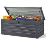 DKIEI 600L Metal Garden Storage Box, Large Outdoor Storage Box Waterproof, Lockable Outside Storage Box with Lid, Black Storage Container for Garden Tools, Toys, Cushion, Pillow, 165x 70x 62 cm