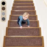 ToStair Non-Slip Stair Treads for Wooden Steps,8" X 30" (15-Pack), Pre-Applied Adhesive, Anti Slip Indoor Staircase Carpets Runners Rugs Safety for Elders, Kids and Dogs,Brown