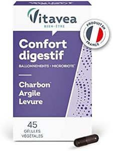 VITAVEA BIEN-ETRE Vitavea - Charbon Végétal Argile Levure - Complément alimentaire confort digestif : ballonements confort intestinal ventre gonflé - 45 gélules végétales - Fabriqué en France
