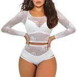 Buitifo Womens Lingerie Set Fishnet Babydoll Bodysuit Sexy Nightwear Skull Halloween Costume (White,One Size)