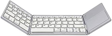 AURTEC Foldable Bluetooth Keyboard with Touchpad Wireless Touch Keyboard, Rechargeable Portable Wireless Mini Keyboard for PC, Tablet, Android, Smartphone - Silver
