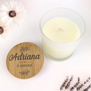 Transparent Gift Vela Personalizada con Nombre y Texto Ramas en Tapa. Regalos para Familiares, Amigas o Pareja. Velas Aromáticas Decorativas Casa. Regalos Originales para Mujer. Regalos Personalizados