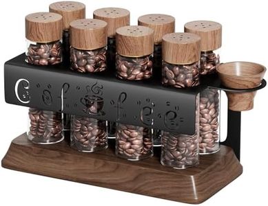 Gernshe Single Dose Coffee Bean Storage Tubes with One-Way Exhaust Valve,Coffee Bean Container with American Walnut Wood Base,Funnel and Lids,Espresso Bean Storage with 8Pcs Glass Tubes