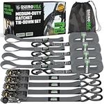 Rhino USA Ratchet Tie Down Straps (4PK) - Includes (4) Premium 1" x 15' Rachet Tie Downs with Padded Handles. Best for Moving, Securing Cargo, Kayaks, Mountain & E-Bike Tie Downs (Gray 4-Pack)