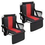 ALPHA CAMP 2 Packs Stadium Seat Chair for Bleachers with Back & Arm Rest, Black Red