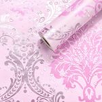 wolpin Wall Stickers DIY Wallpaper (45 x 500 cm) Pink Damask Large Self Adhesive Decal Living Room Hall Home Interior Decoration, Pink