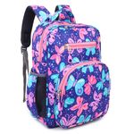 blue tree School Backpack, Teens Elementary Lightweight School Bag with Large Capacity Suitable for (4 To 8 Years) Boys, Girls, Kids, and Middle School Students (Butterfly Flower, Purple, Kids-15inch)