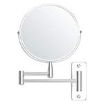 BELLE VOUS Chrome Wall Mounted Extendable 360° Swivel Mirror - 5X Magnification - 22 x 20.7cm/8.66 x 8.14 inches - Double-Sided Rotating Stainless Steel Bathroom Vanity Mirror for Makeup and Shaving