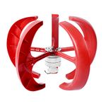 TOPINCN Wind Turbine Generator Kit, 600W 12V Vertical Wind Turbine Electricity Set,5 Blade Horizontal Wind Power Generator Kit for Home, Boat, Marine, Monitoring, Street Lighting,(Red)