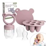 LittlesJoy Silicone Baby Fruit Feeder & Freezer Tray Set, Silicone Baby Fruit Food Feeder for Safe Infant Self Feeding, Breast milk popsicle mold, BPA Free Teething Relief for 3 Month+, Additional Silicone Pouches(Dusty Lilac)