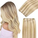 GOO GOO Sew in Hair Extensions Real Human Hair, 20inch 100g, 18A/613 Dark Blonde Highlighted Bleach Blonde, Weft Hair Extensions Human Hair, Weft Bundles Straight Silky Remy Hair