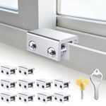 Window Locks for Sliding Windows(10 Sets)-Sliding Window Security Lock with Keys-Window Locks for Up and Down Windows-Easy Installation without Drilling-Adjustable Aluminum Sliding Door Lock(Silver)