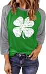 Anbech Women's 3/4 Sleeve St. Patrick Day Shirt Women Clover Shamrock Print Tee Tops (Green, L)