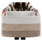 OIAHOMY Large Rectangle Blanket Basket, Woven Nursery Cotton Rope Baskets for Storage, Living Room, Toy Organizing With Handle-22”x17”x12”-Gradient Yellow