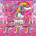 Roller Skating Party Supplies - Roller Skate Birthday Party Decorations Include Happy Birthday Backdrop, Cake Topper, Plates, Cups, Napkins, Tablecloth, Balloon for Kids Girls, Serves 20