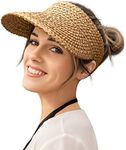 JS LifeStyle Visors for Women, Straw Sun Visors for Women Beach Hats for Women Packable Sun Hat Womens Visor Handmade Straw Hats for Women, Khaki, One Size