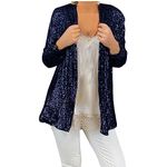 Mrat Sparkling Cardigans for Women Sale Sequin Coat Ladies Going Out Jackets Elegant Long Sleeve Plain Outerwear Glitter Jackets Trendy Party Cardigan Lightweight Jacket Open Front Office Navy XL