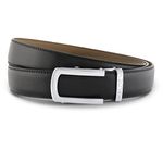 HALDEN VELLANO Black Belts For Men Leather Original (Free Size Fits Up to 44 Inch Waist) Ratchet Straps, Unique Magnetic Auto-lock Buckle Leather Belts For Men (Black Belt, Silver Matt Buckle)