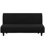 Turquoize Futon Cover Stretch Armless Sofa Slipcover Spandex Non Slip Soft Couch Sofa Cover Futon Cover Without Arms Futon Slipcovers for Living Room Furniture Protector with Elastic Bottom, Black