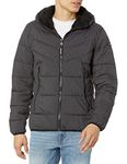 Calvin Klein Men's Snap Front Puffer Jacket, Hooded Stretch Iron, Medium