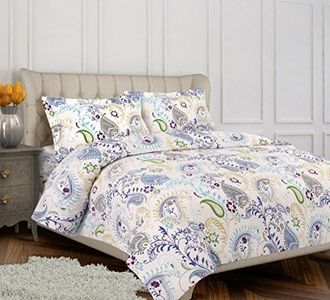 Tribeca Living Flannel Paisley Garden Printed 170 GSM Duvet Cover Set, King/California King