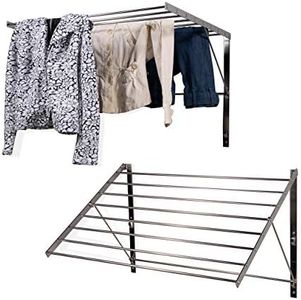 brightmaison Wall Mount Clothes Drying Rack & Laundry Room Organizer, 6.5 Yards Drying Capacity Stainless Steel Silver Set of 2 Laundry Rack