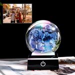 Movdyka 80mm Personalised 2D Custom Laser Engraving Photos K9 Crystal Ball, with Colorful LED Base, Birthday Gifts for Friends (Black Base)