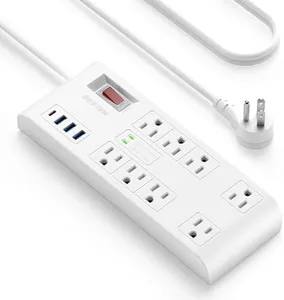 BESTEK 4,000 Joules Surge Protector with USB, Power Strips with 8 AC Outlet, 3 USB-A 2.4A 1USB-C 3A, MAX Output 1625W 13A, Long 5 Feet Heavy Duty Extension Cords