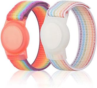 2 Pack Wristband for Airtag Kids, GPS Bracelet for kids Compatible with Apple Air Tag, Nylon Watch Band Tracker Case Strap Holder Accessories for Toddler Child Adult, Adjustable Anti-Lost(Rainbow)