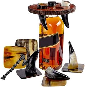 Viking Culture Viking Horn Drinking Cup Shot Glasses with Vintage Axe Bottle Opener, Coasters, and Rustic Wood Display Stand, Toasting Vessels for Party, Event, Bachelors