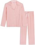 Joyaria Button Front Pajamas Set for Womens Long Sleeve Summer Pjs Pants Set(Peach Coral,XXL)