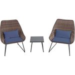 Hanover 3-Piece Wicker Chat Set with Navy Blue Cushions