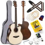 PYLE Premium Solid Spruce Top Steel String Guitar with Cutaway - 40” Full Size Starter Kit Handcrafted Linden Wood w/Gig Bag, Digital Tuner, Extra Strings, Picks, Shoulder Strap for Beginners Adults