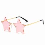 Rimless Star shape Sunglasses for Women Men Unique Pentagram Personality party Glasses (Pink)