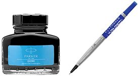 Parker Ultra Fine Navigator Roller Ball Refill, Blue & Parker Quink Ink Bottle, Blue