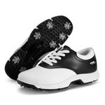 FitVille Wide Mens Golf Shoes Waterproof Golf Shoes for Men with Removable Spikes for Flat Feet Arch Fit Heel Pain Relief Black