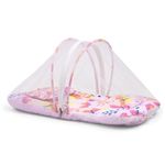 LuvLap Baby Bed with Thick Mattress, Mosquito Net with Zip Closure & Neck Pillow, Baby Bedding for New Born, 0M+, Baby Sleeping Bed, Size: 78x45x40cm / 31"x18"x16", Pink Butterfly Print