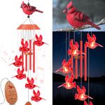 Solar Wind Chimes Outdoor Cardinal Wind Chimes for Outside Waterproof LED Cardinal Solar Light Cardinal Gifts for Women Mom Grandma Birthday Gifts Hanging Garden Cardinal Decor