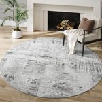 Round Rug 5x5 ft Round Area Rugs for Living Room Rug-Circle Washable Area Rug for Bedroom Rug Dining Room Home Office Modern Abstract Non Slip Round Carpet Tapis Salon Grey Rug