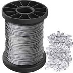 Picture Hanging Wire 1.5mm Up to 150lbs,100Feet(30.5M) Stainless Steel Wire Spool with 40Pcs Aluminum Crimping Loop Sleeve,Heavy Hanging Kit for Photo Frame Picture,Artwork,Mirror,String Light Hanging