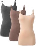 DAVID ARCHY Tank Tops for Women Bamboo Rayon Women's Camisoles Undershirts 3 Pack (XL, Nude/Heather Dark Coffee/Heather Dark Gray)