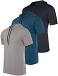 3 Pack: Big & Tall King Size Heavyweight Mens Dry Fit Moisture Wicking Short Sleeve Active Athletic Hoodie Pullover Sweatshirt Workout Running Fitness Gym Sports Casual Outdoor Summer - Set 7, 3X