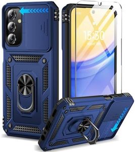 BaHaHoues for Samsung Galaxy A15 5G Case with Screen Protector & Slide Camera Lens Cover,Built-in 360°Rotate Magnetic Ring Stand Shockproof Protective Phone Case for Samsung A15 5G Case (Blue)