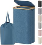 Lifewit 100L Laundry Basket with Lid, Clothes Hampers for Laundry with Bamboo Handles and 1 Removable Bag, Large Foldable Laundry Hamper for Bedroom, Bathroom, Dorm, Laundry Room, Dark Blue