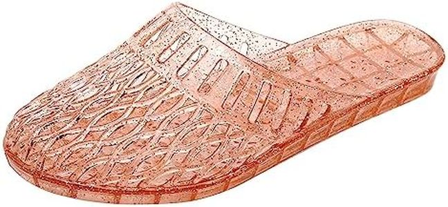OMGard Womens Jelly Shoes, White Jellies Sandals Glitter Clear Flats Slip On Summer Beach Slippers Transparent Closed Toe Soft Slide, Gold, 9