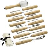 Wood Carving Kit – AZUNO Professional Wood Carving Tools Set, 12 PCS w/Mallet & Canvas Case. Sharp Cr-V 60 Steel, Ash Wood Handles. Wood Carving Kit for Beginners & Pros. Essential Wood Carving Set