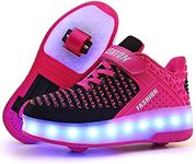 Ufatansy Roller Skate Shoes Wheels Shoes USB Charging Sneakers LED Light Up Roller Shoes Kids Gifts(4 M US =CN36, Double Wheel, Pink)